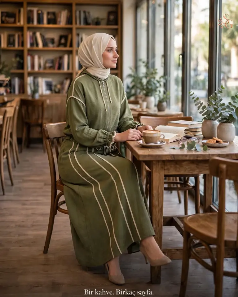 26Y9105 Ceketi Biye Detaylı Nil Etekli Takım 3 beden 42-44 - Yağ yeşili
