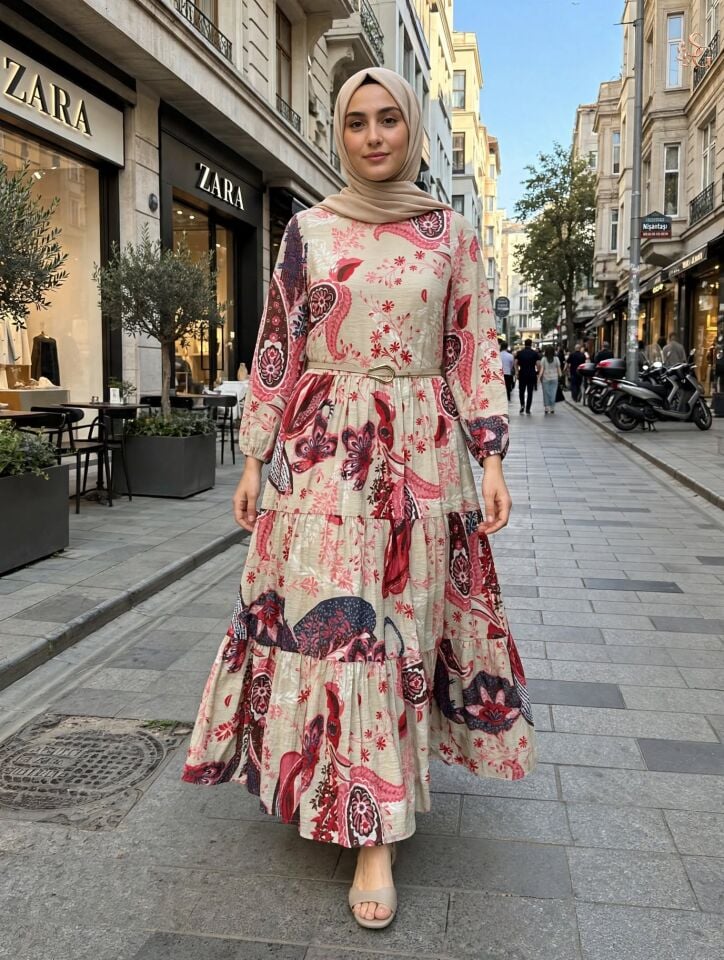 26Y776 Belden Büzgü Elbise Fuşya