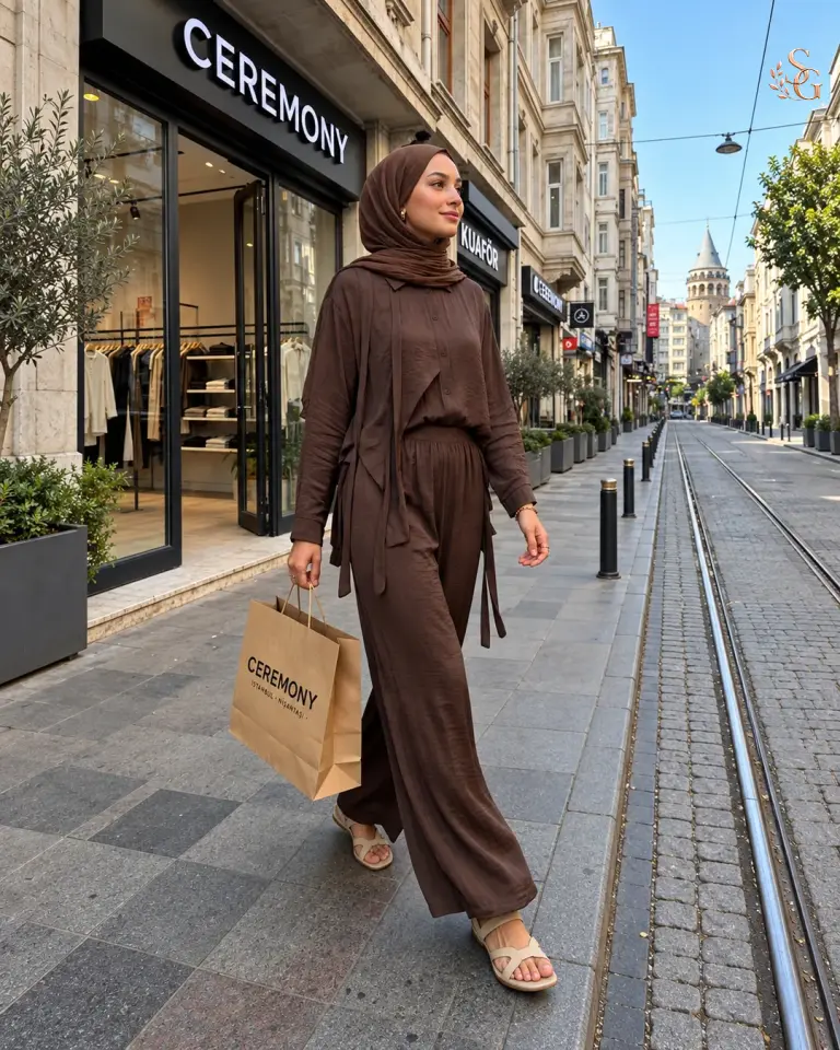 26Y928 Tuniği Ve Pantolonu Alier Takım Kahverengi - 1 beden 38-40