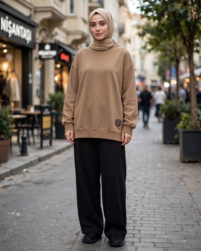 Logo Detaylı Uzun Kollu Luna Sweatshirt - Camel - 26K172