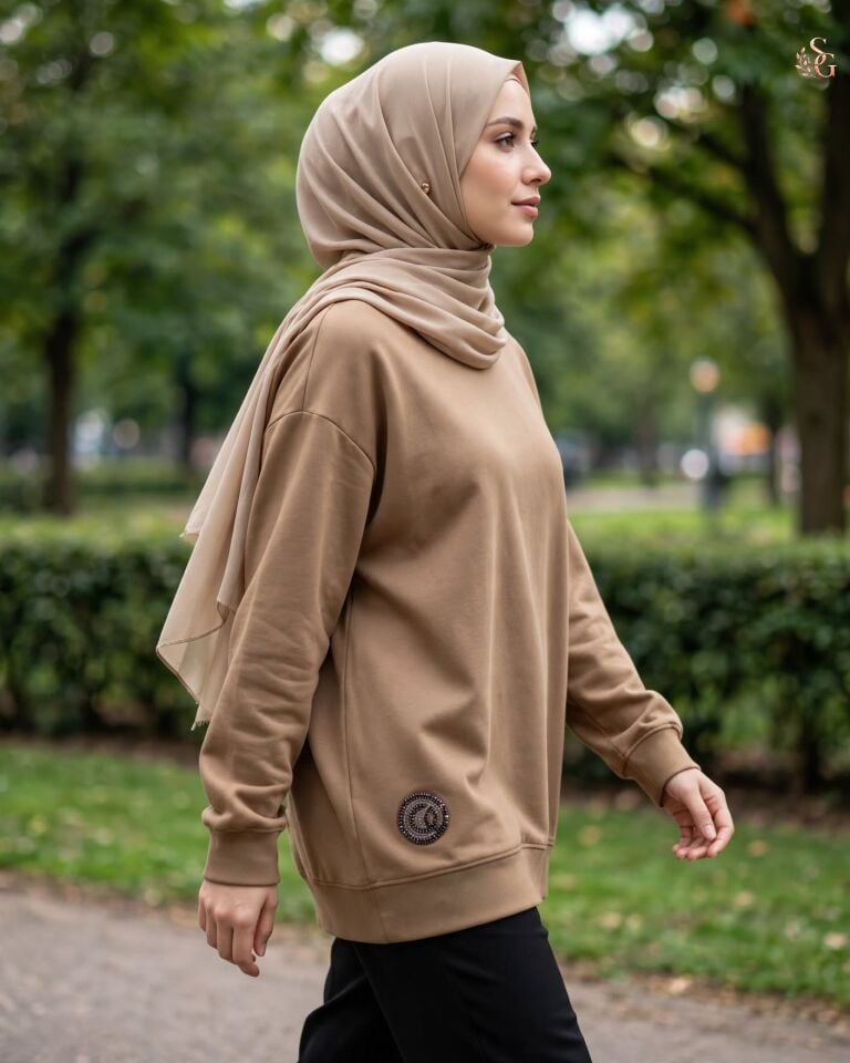 Logo Detaylı Uzun Kollu Luna Sweatshirt - Camel - 26K172