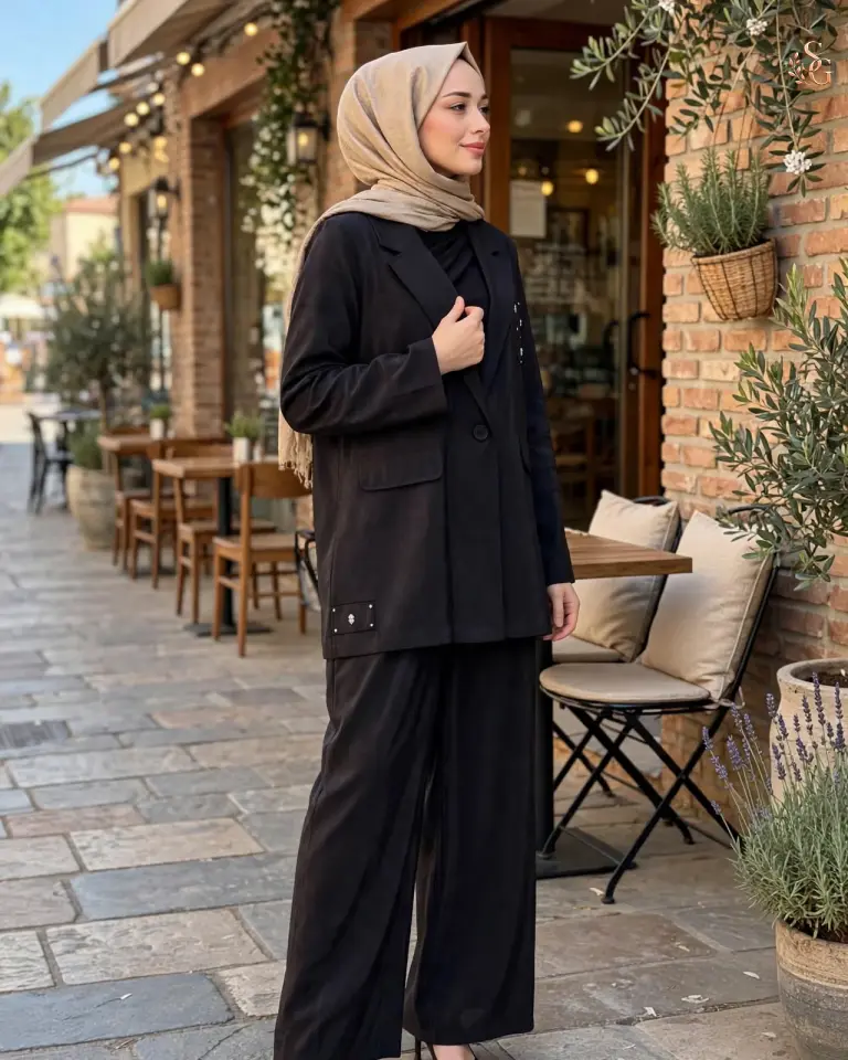 26Y835 Cebi Taş İşlemeli Kraşlı Dubai Ceketli Takım Siyah