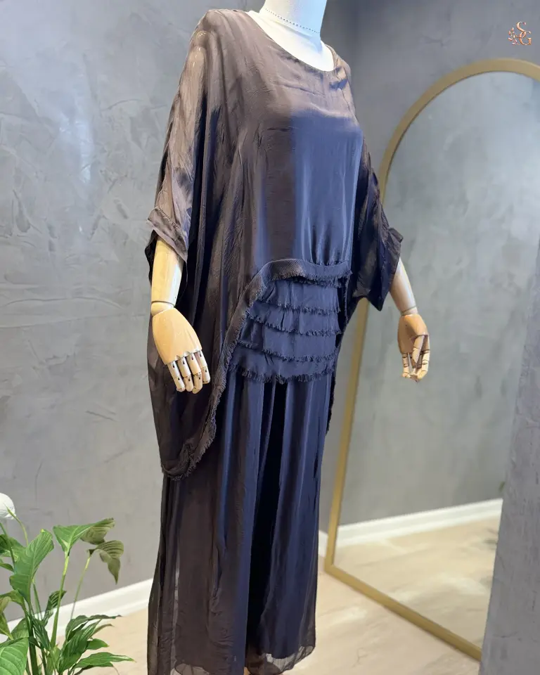 İthal İpek Pantolonlu Takım Standart beden 38-44 - Kahverengi
