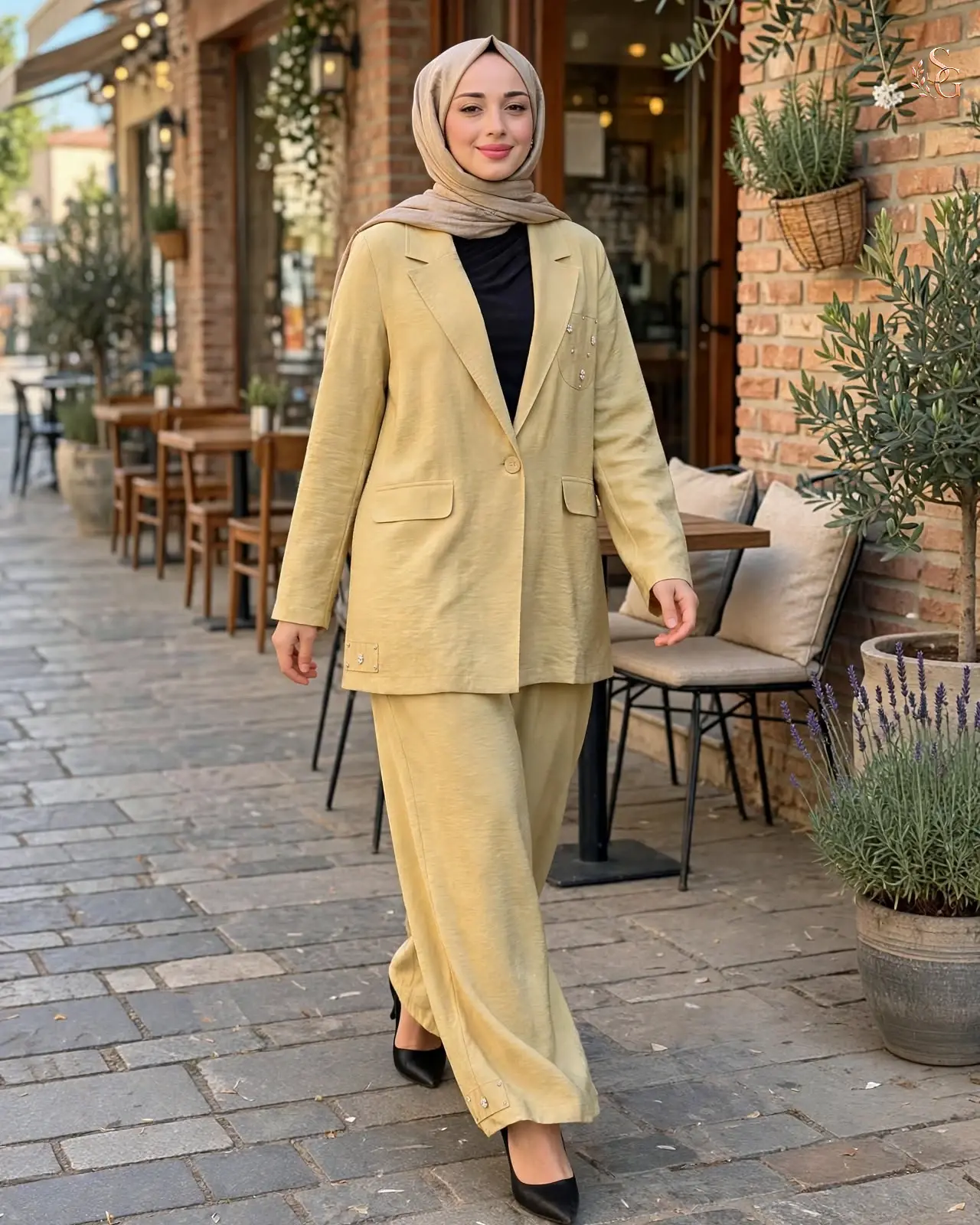Dubai İşlemeli Ve Kraşlı Ceketli Takım 3 beden 42-44 - Amber