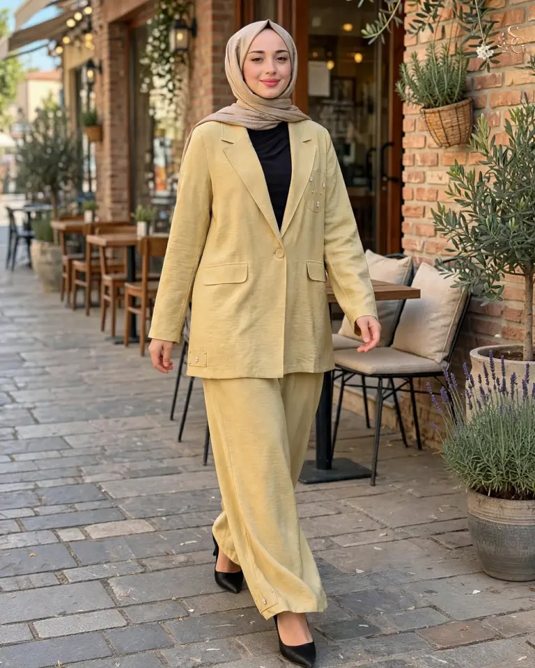Dubai İşlemeli Ve Kraşlı Ceketli Takım 3 beden 42-44 - Amber