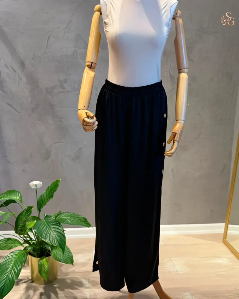 Saten Safir Bol paça Pantolon 3 beden 44-46 - Siyah