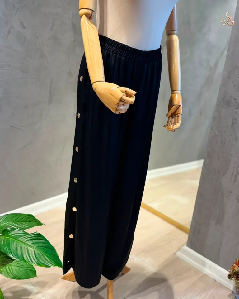 Saten Safir Bol paça Pantolon 3 beden 44-46 - Siyah