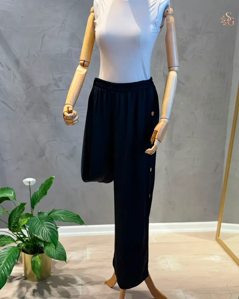 Saten Safir Bol paça Pantolon 3 beden 44-46 - Siyah