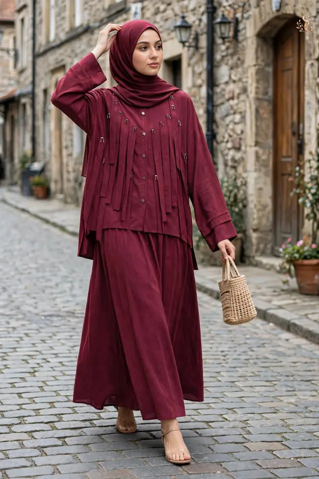 Ceremony 26Y934 Tencel Kumaş Etekli Takım 2 beden 42-44 - Bordo