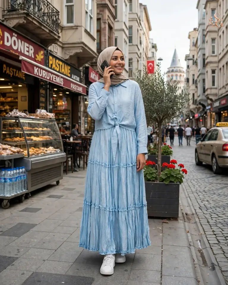 Önden Bağlamalı Nil Etekli Takım