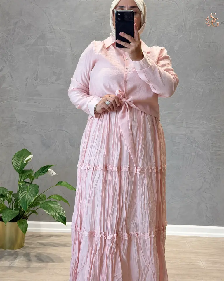 Önden Bağlamalı Nil Etekli Takım 1 beden 38-40 - Pembe