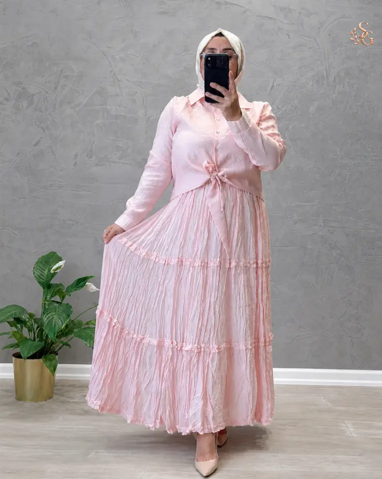 Önden Bağlamalı Nil Etekli Takım 1 beden 38-40 - Pembe