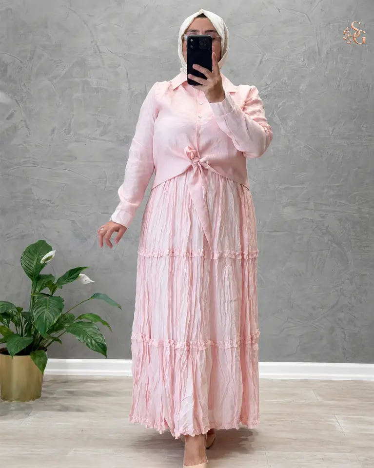Önden Bağlamalı Nil Etekli Takım 3 beden 42-44 - Pembe