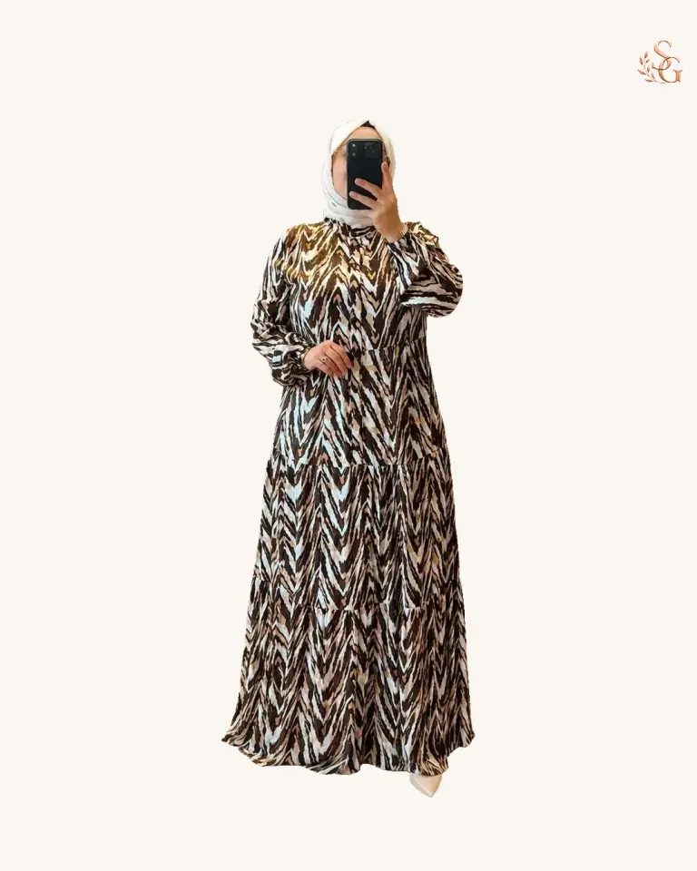 Pamuklu Viskon Elbise 1 beden 38-42 - Leopar